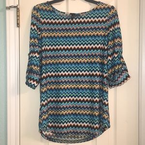 New Directions Petite Chevron Striped 3/4 Top